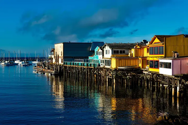Colorful buildings on the pier at Old Fisherman's Wharf in Monterey