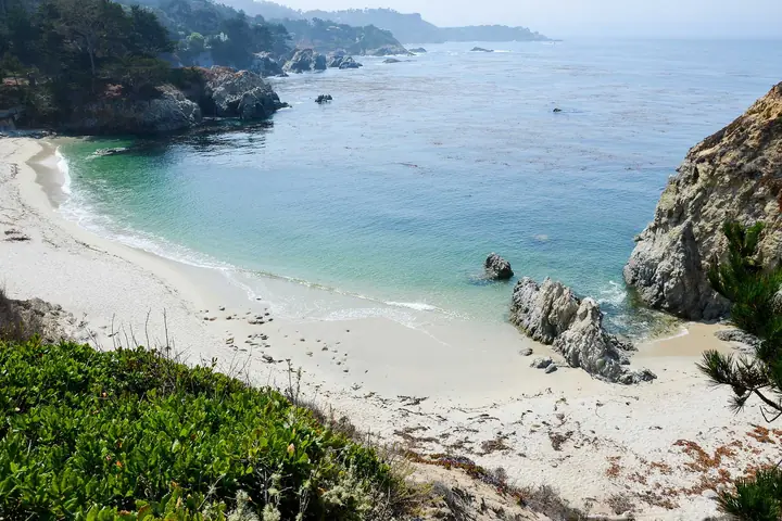 A turquoise cove with a white-sand beach at Point Lobos